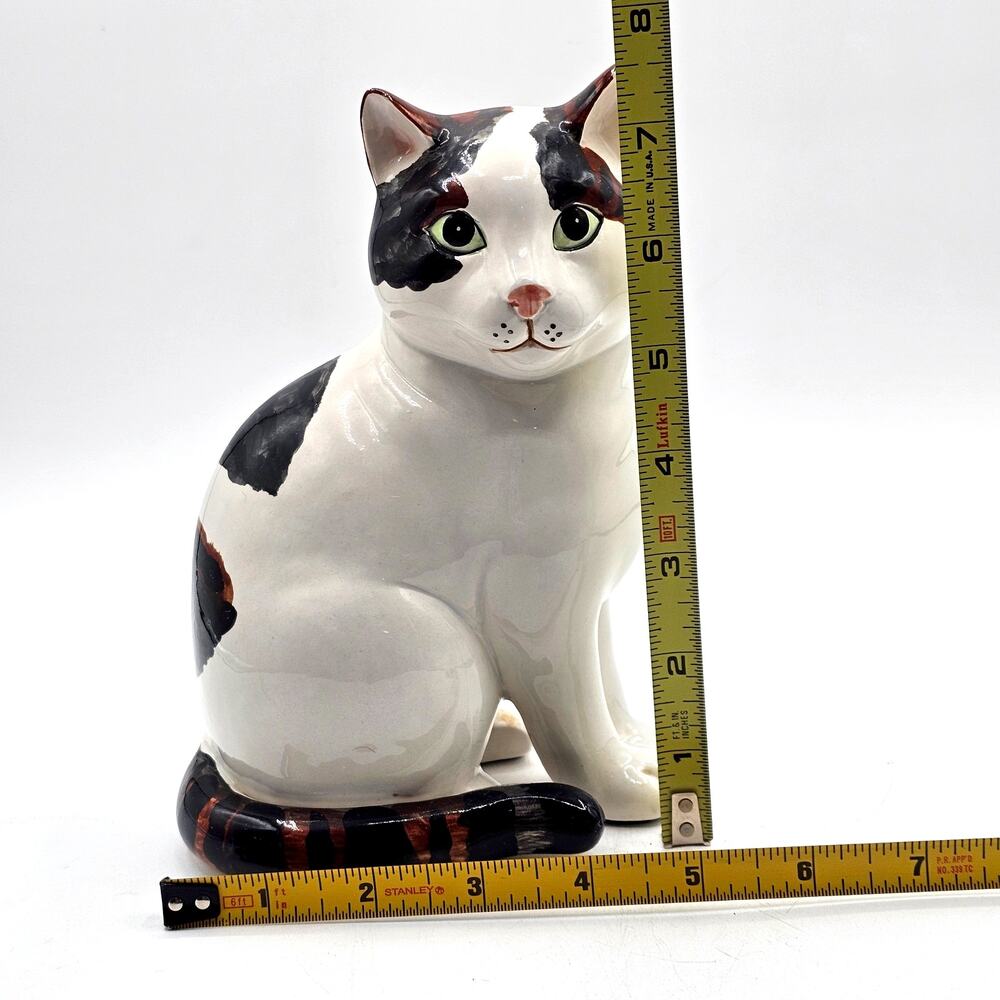Large Vintage Ceramic Calico Cat Figurine Statue 7.5 Inch Sitting Glossy - Picture 6 of 8